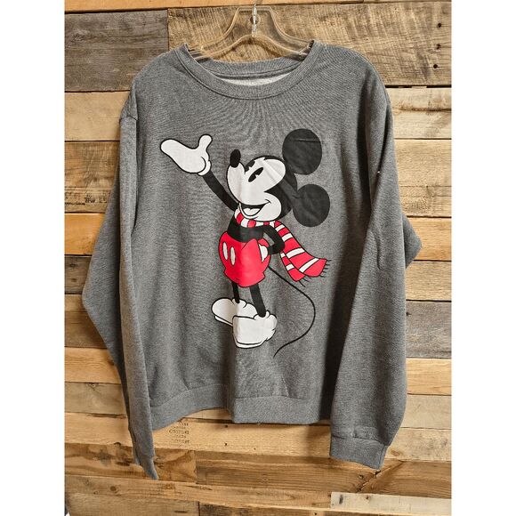 Disney Mickey Mouse with Scarf XL Unisex Gray Sweatshirt - Picture 1 of 3